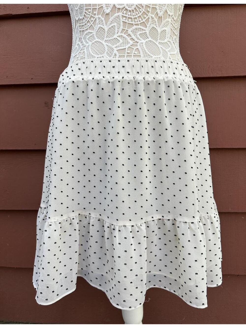 LOFT White Polka Dot Ruffle Skirt